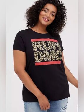 Torrid 4  Black Tee with Red Accents and Leopard Print RUN DMC Graphic